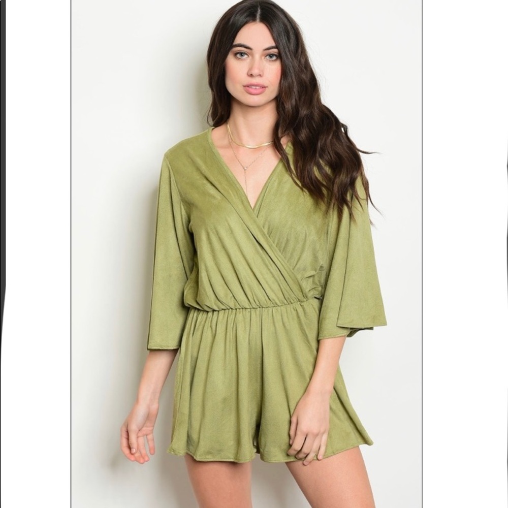 ✨LIGHT OLIVE ROMPER SUPER SOFT SUEDE LIKE FEEL ✨ - Picture 1 of 3